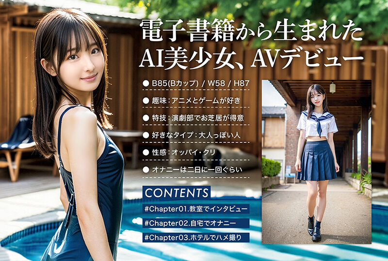 【AI写真集発！】空想制服美少女 AI MODEL AV DEBUT ちっぱい編＃1～電子書籍から生まれたAI美少女、AVデビュー～ - サンプル画像 - 2