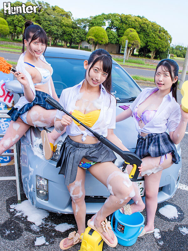 フロントガラスに押し付けられたオッパイで超勃起！びしょ濡れビキニJ系洗車バイト！旅館バイトで宿泊客の車を洗車してあげる女子〇生たち。 - サンプル画像 - 1
